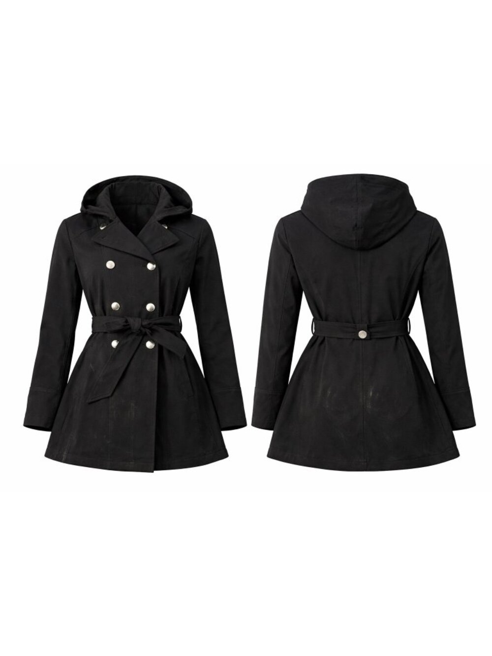 Guess Black Hooded Trench Coat Belted Double Breasted Women’s Jacket
